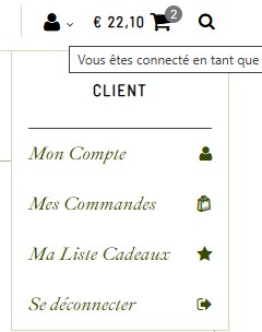 menu d'accès à la liste cadeaux
