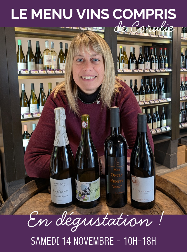 Le menu vins compris de Coralie | Accords mets-vins autour de gougères, raclette et gâteau aux noix et café